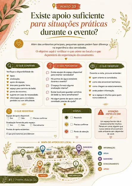 Página do Checklist — acessos e logística